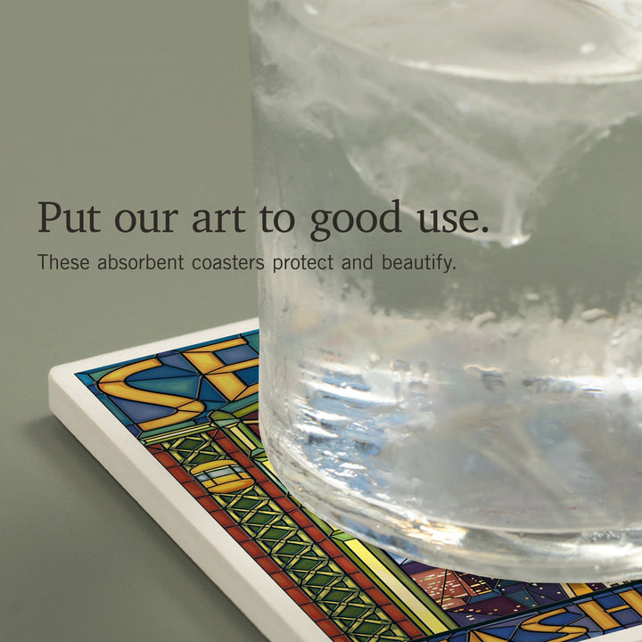 Seattle, Washington, Stained Glass Window, Coasters Coasters Lantern Press