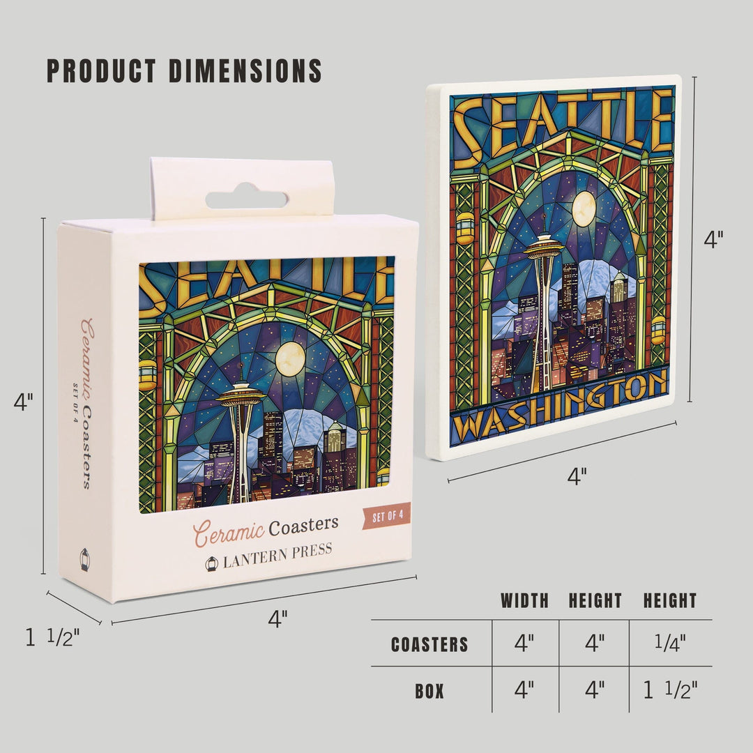 Seattle, Washington, Stained Glass Window, Coasters Coasters Lantern Press