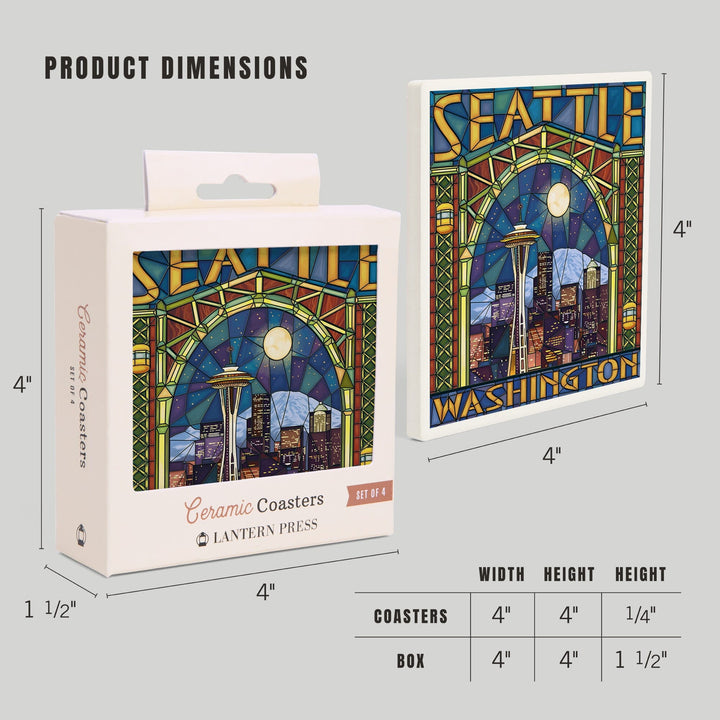 Seattle, Washington, Stained Glass Window, Coasters Coasters Lantern Press
