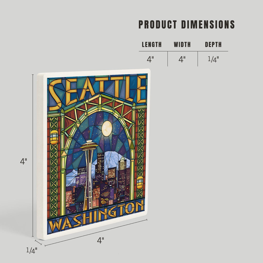 Seattle, Washington, Stained Glass Window, Coasters Coasters Lantern Press