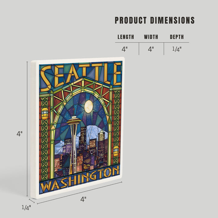Seattle, Washington, Stained Glass Window, Coasters Coasters Lantern Press