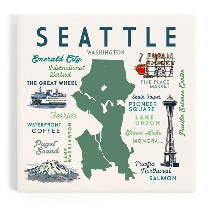 Seattle, Washington, Typography and Icons, Coasters Coasters Lantern Press