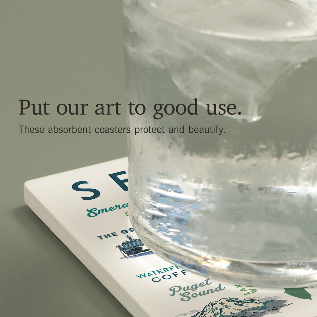 Seattle, Washington, Typography and Icons, Coasters Coasters Lantern Press