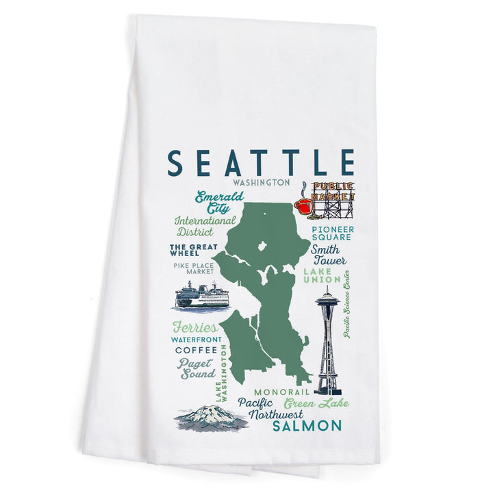 Seattle, Washington, Typography and Icons, Jigsaw Puzzle Kitchen Lantern Press