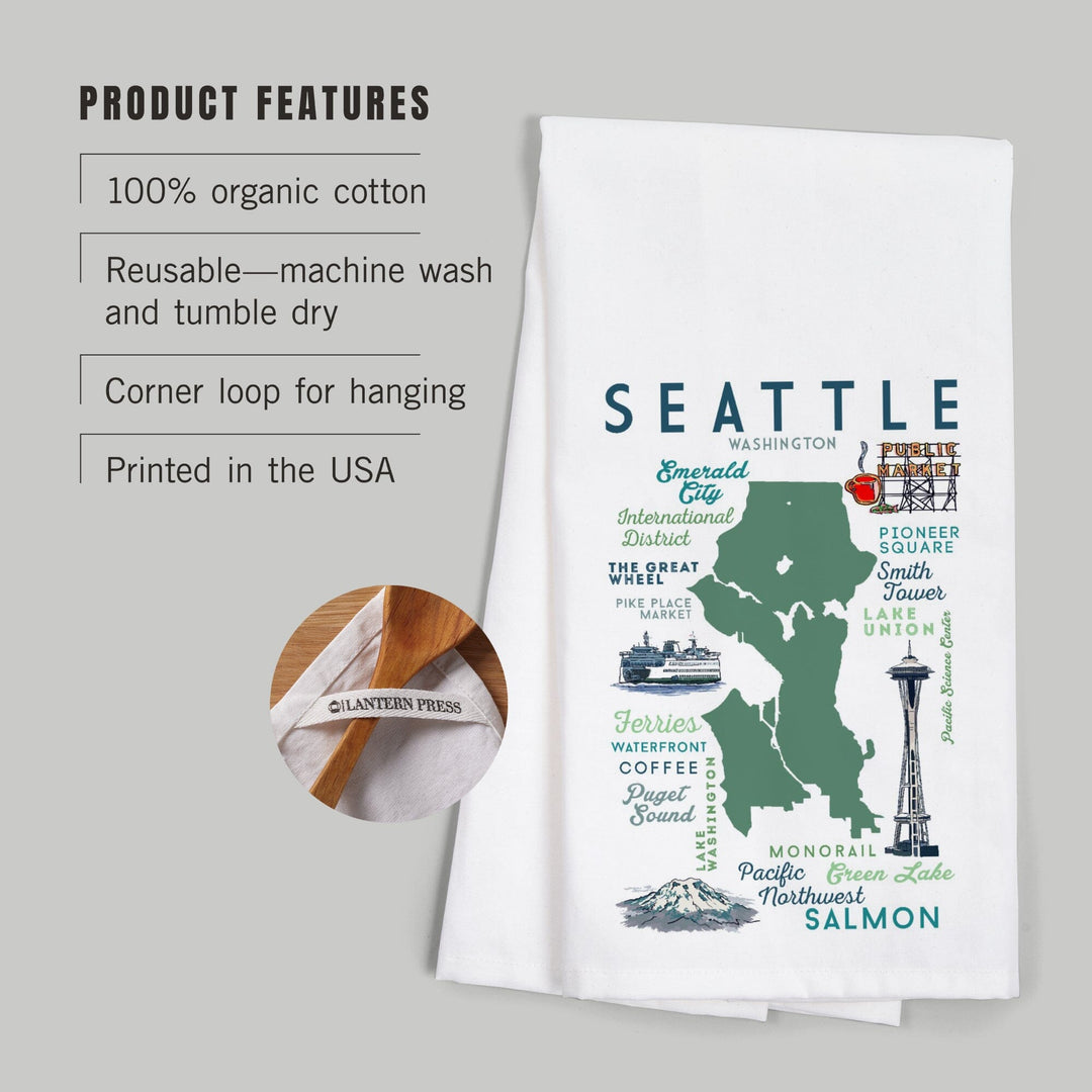 Seattle, Washington, Typography and Icons, Jigsaw Puzzle Kitchen Lantern Press