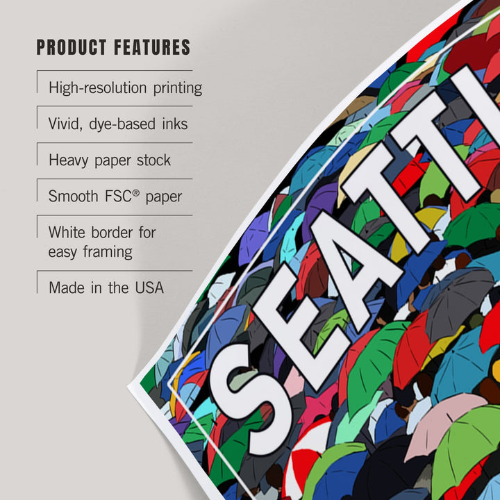 Seattle, Washington, Umbrellas, Art & Giclee Prints Art Lantern Press