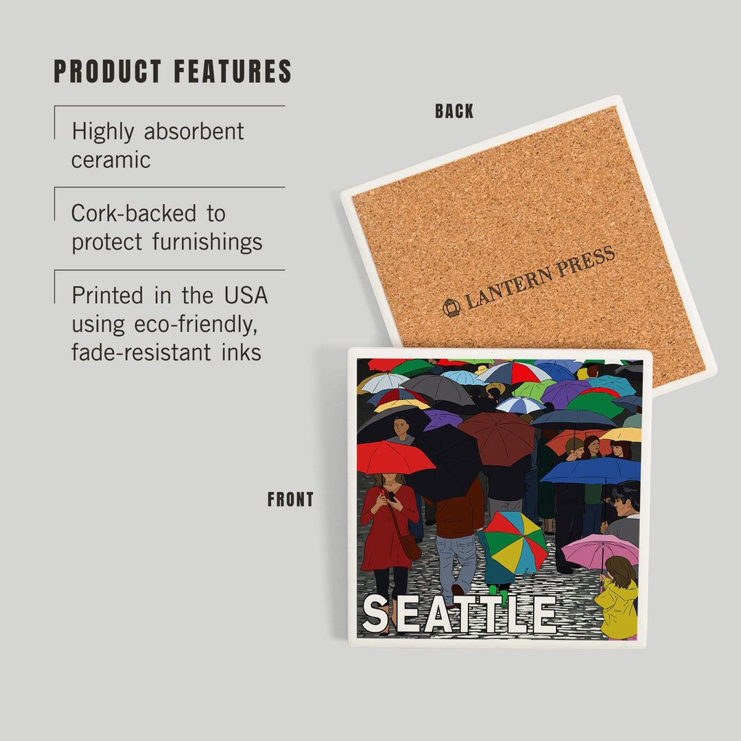 Seattle, Washington, Umbrellas, Coasters Coasters Lantern Press