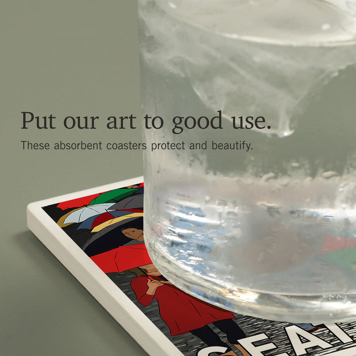 Seattle, Washington, Umbrellas, Coasters Coasters Lantern Press