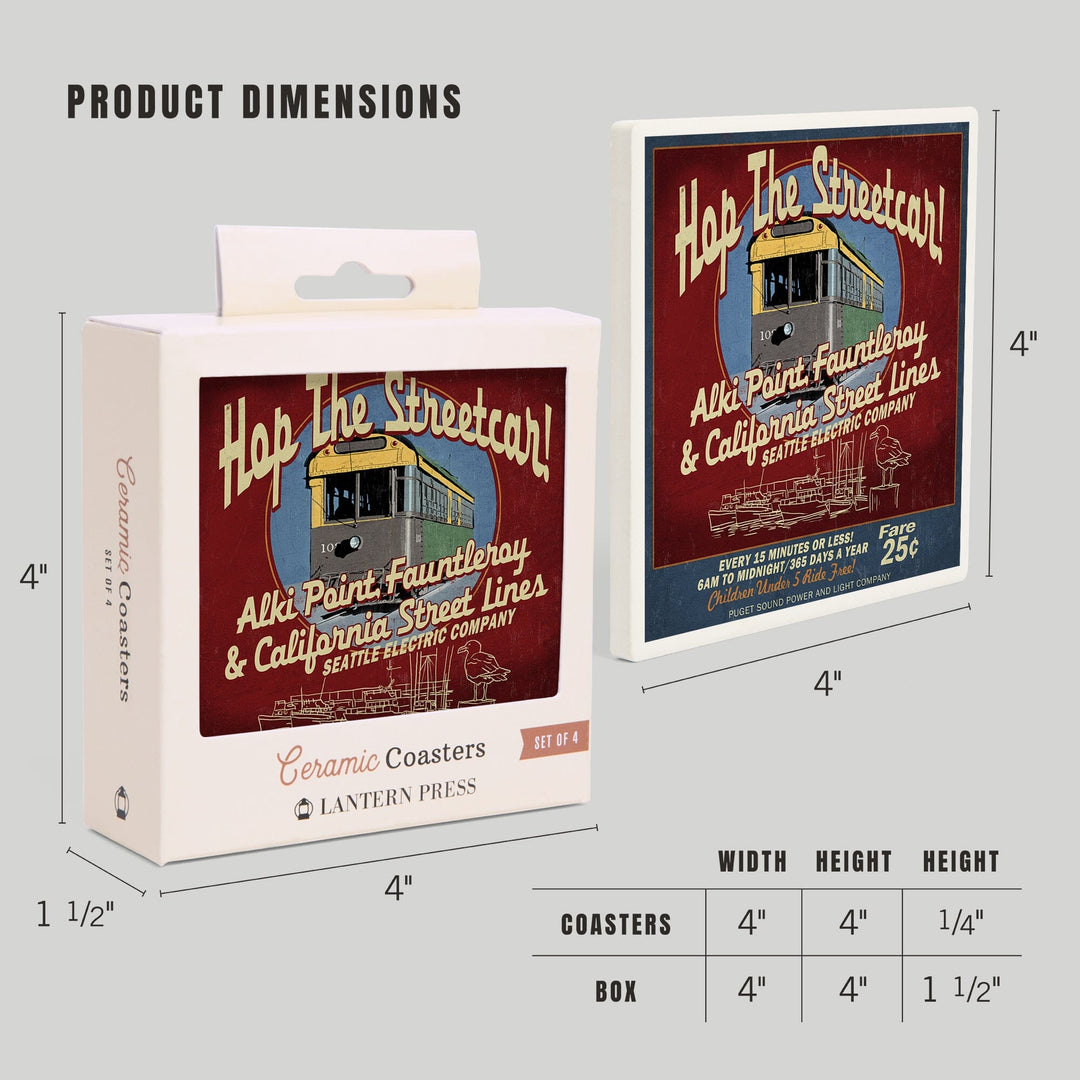 Seattle, Washington, West Seattle Streetcar Vintage Sign, Coasters Coasters Lantern Press