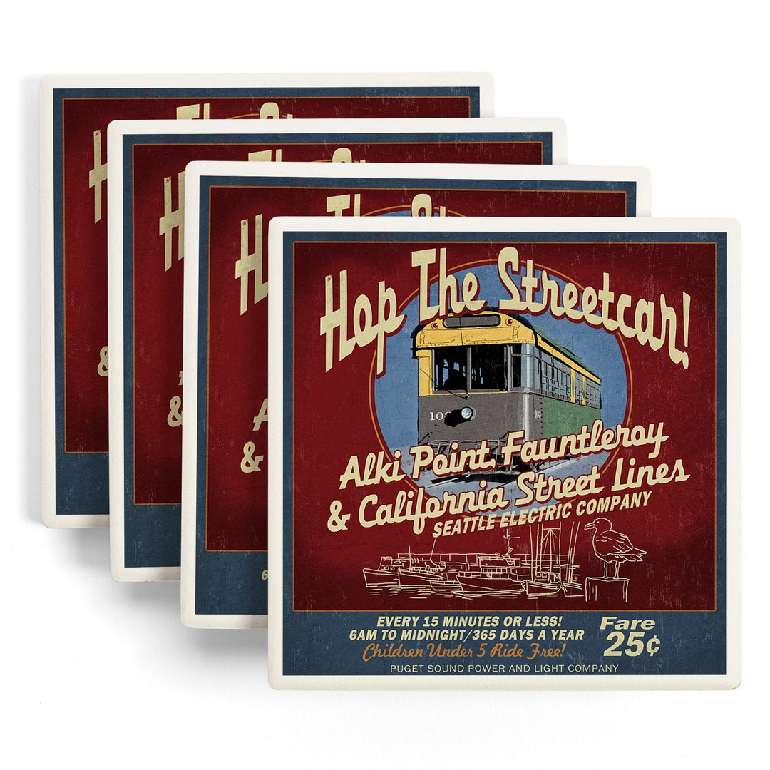 Seattle, Washington, West Seattle Streetcar Vintage Sign, Coasters Coasters Lantern Press