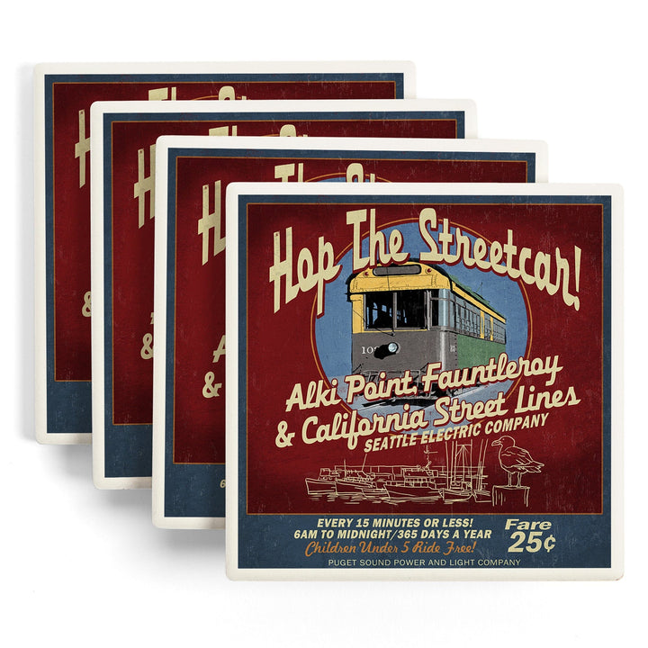 Seattle, Washington, West Seattle Streetcar Vintage Sign, Coasters Coasters Lantern Press