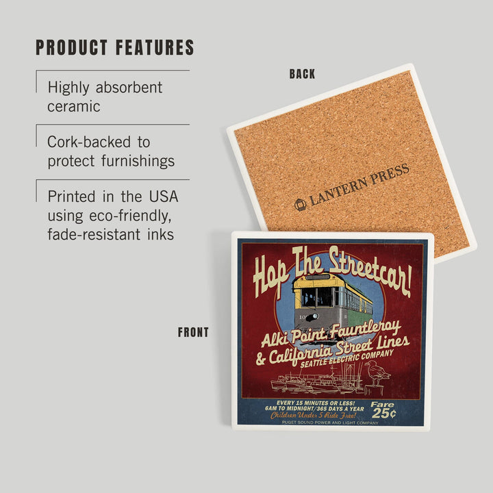 Seattle, Washington, West Seattle Streetcar Vintage Sign, Coasters Coasters Lantern Press