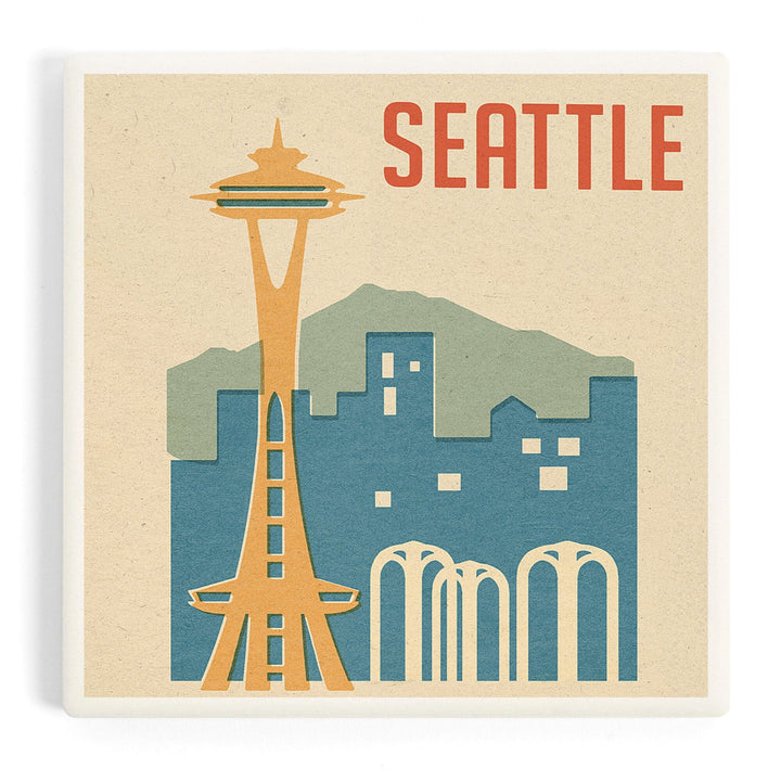 Seattle, Washington, Woodblock, Coasters Coasters Lantern Press
