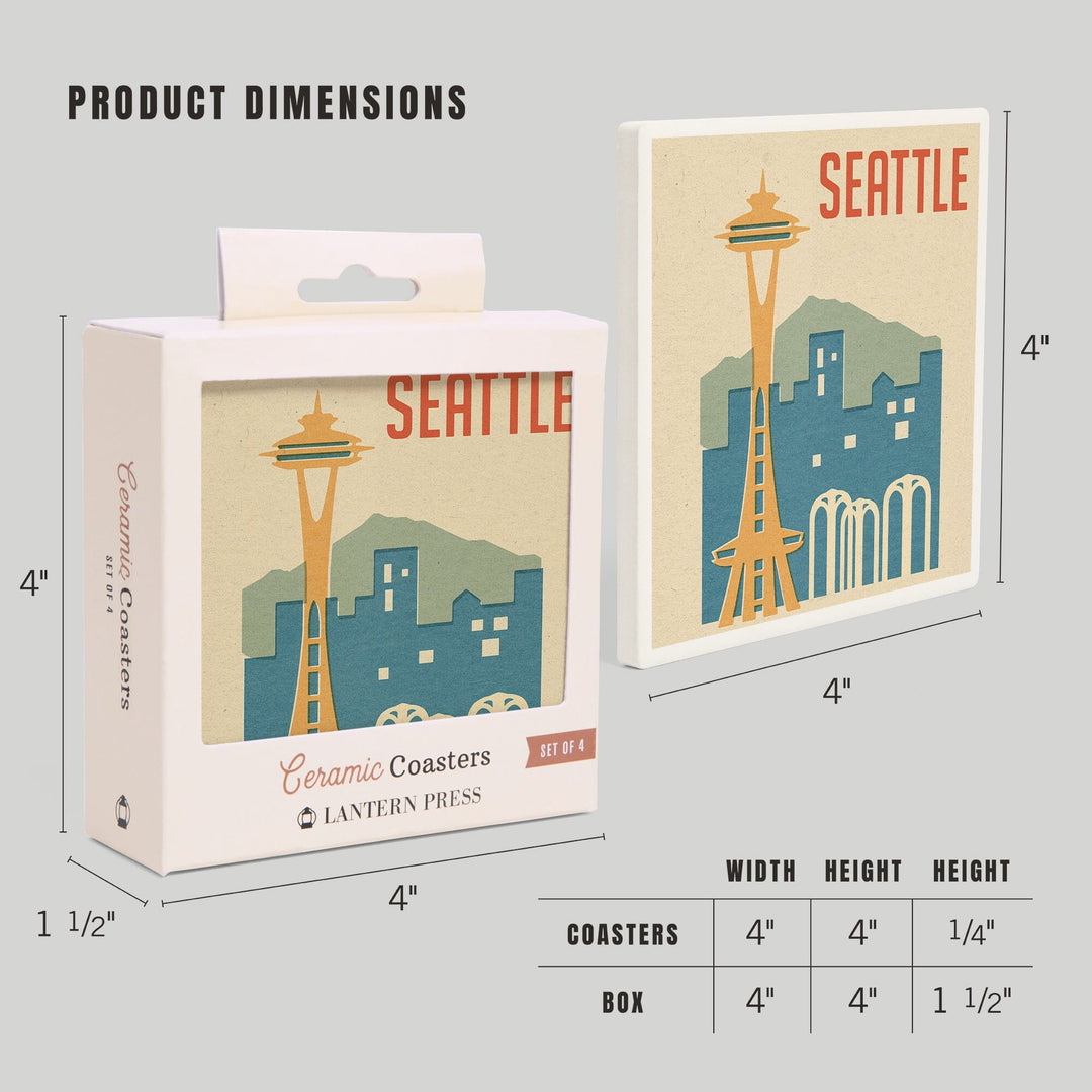 Seattle, Washington, Woodblock, Coasters Coasters Lantern Press