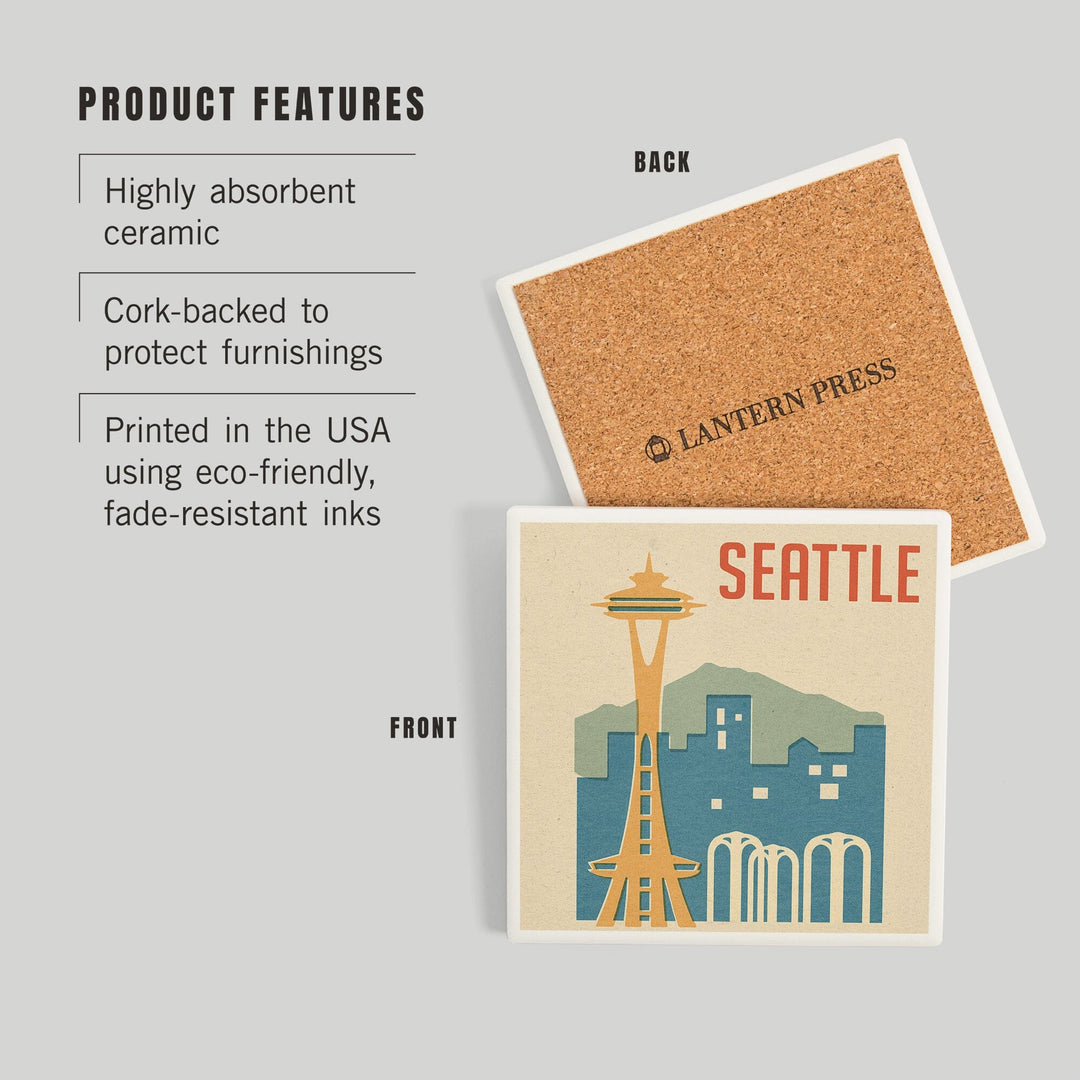 Seattle, Washington, Woodblock, Coasters Coasters Lantern Press