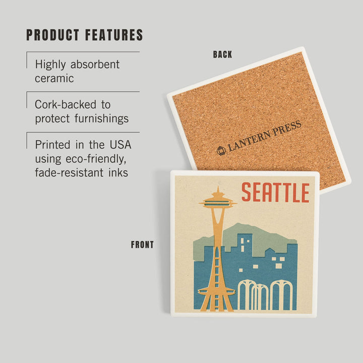 Seattle, Washington, Woodblock, Coasters Coasters Lantern Press