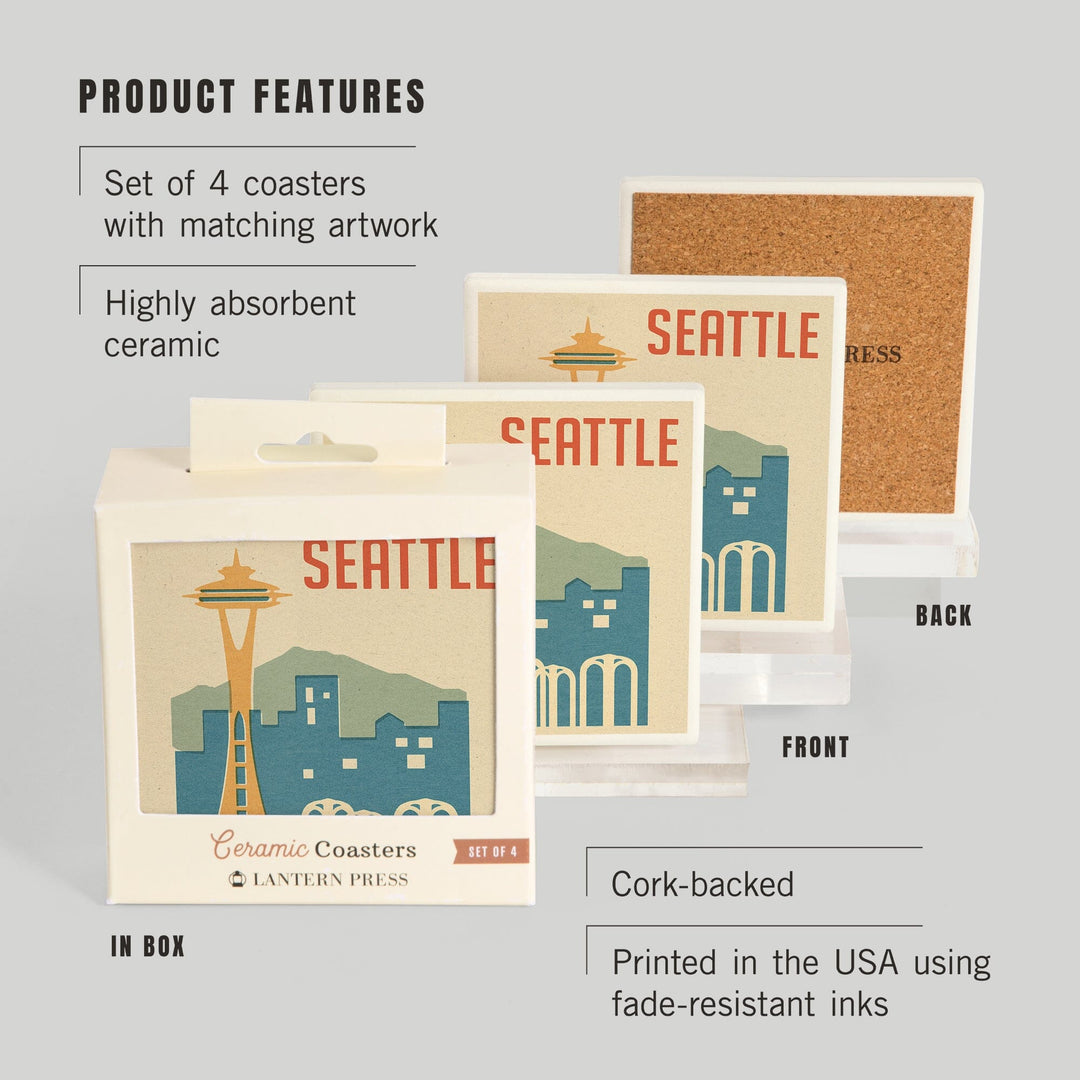 Seattle, Washington, Woodblock, Coasters Coasters Lantern Press