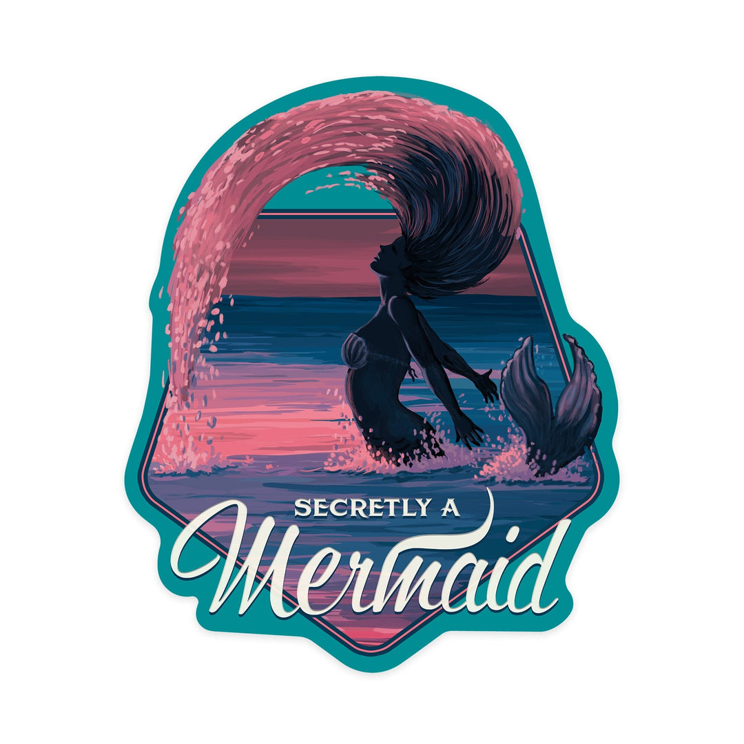 Secretly a Mermaid, Silhouette & Hair Flip, Contour, Lantern Press Artwork, Vinyl Sticker Sticker Lantern Press