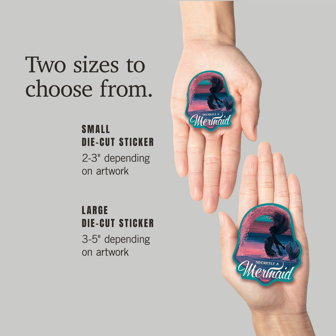 Secretly a Mermaid, Silhouette & Hair Flip, Contour, Lantern Press Artwork, Vinyl Sticker Sticker Lantern Press