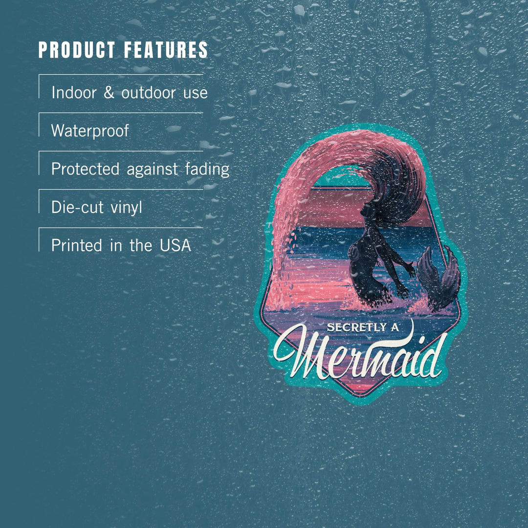 Secretly a Mermaid, Silhouette & Hair Flip, Contour, Lantern Press Artwork, Vinyl Sticker Sticker Lantern Press
