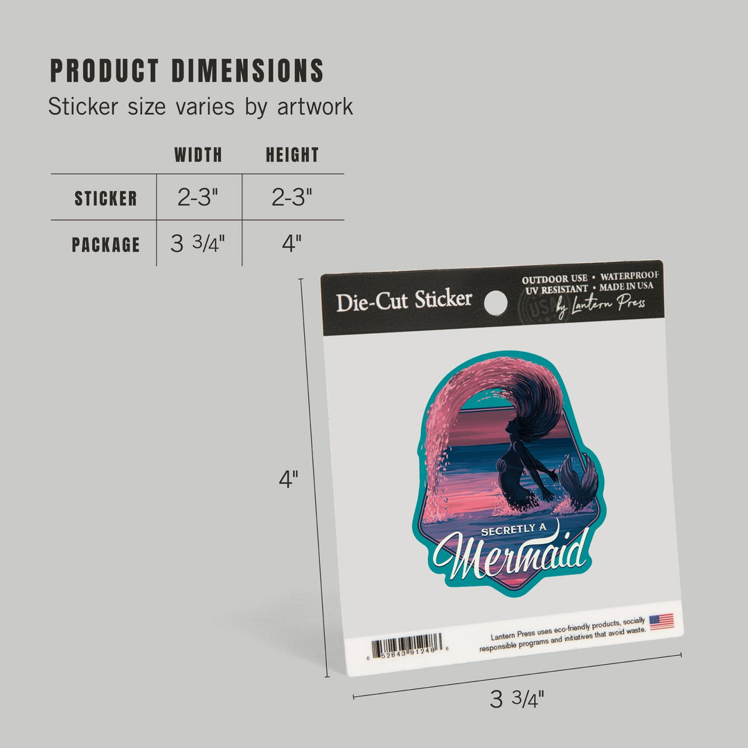 Secretly a Mermaid, Silhouette & Hair Flip, Contour, Lantern Press Artwork, Vinyl Sticker Sticker Lantern Press