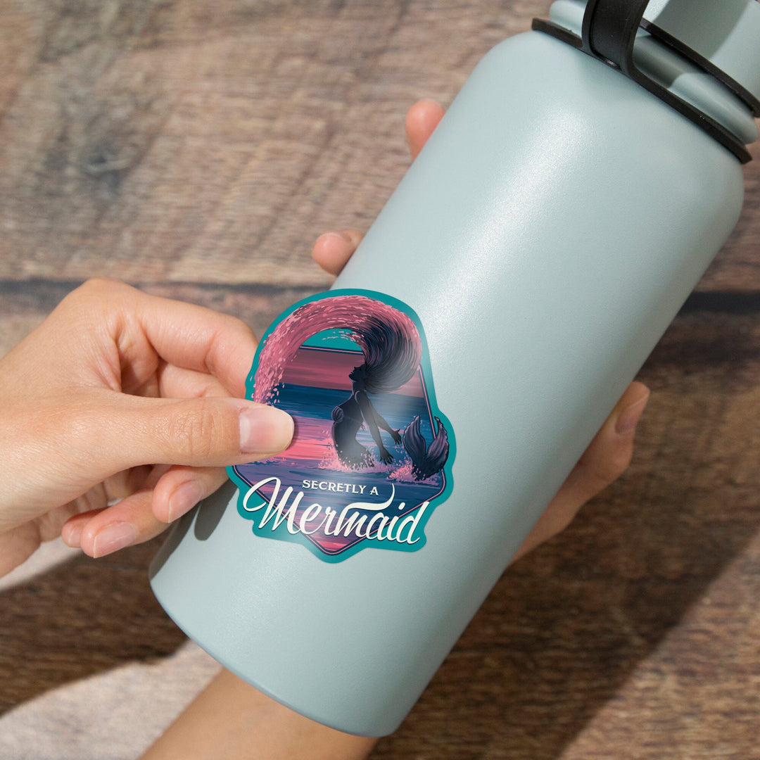 Secretly a Mermaid, Silhouette & Hair Flip, Contour, Lantern Press Artwork, Vinyl Sticker Sticker Lantern Press