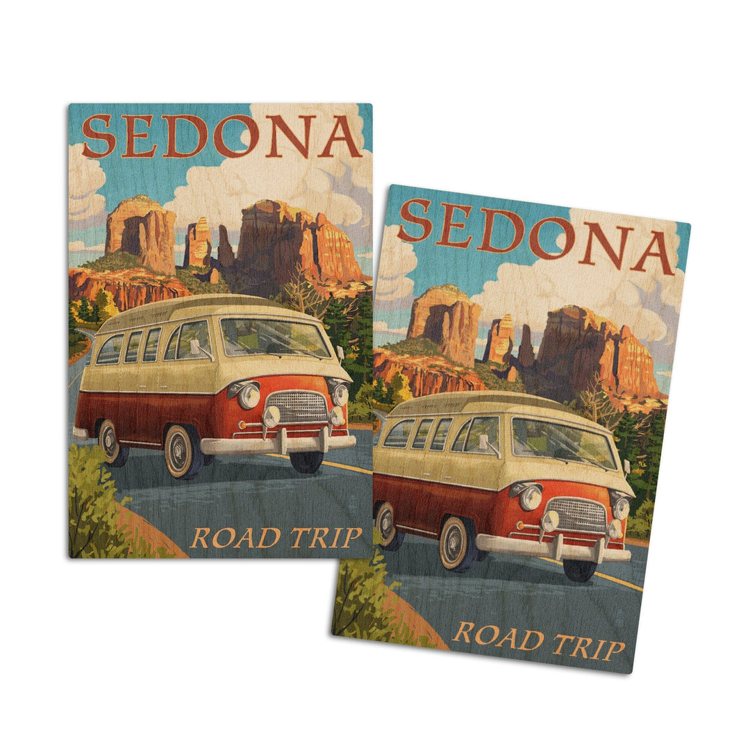 Sedona, Arizona, Camper Van, Lantern Press Artwork, Wood Signs and Postcards Wood Lantern Press 4x6 Wood Postcard Set
