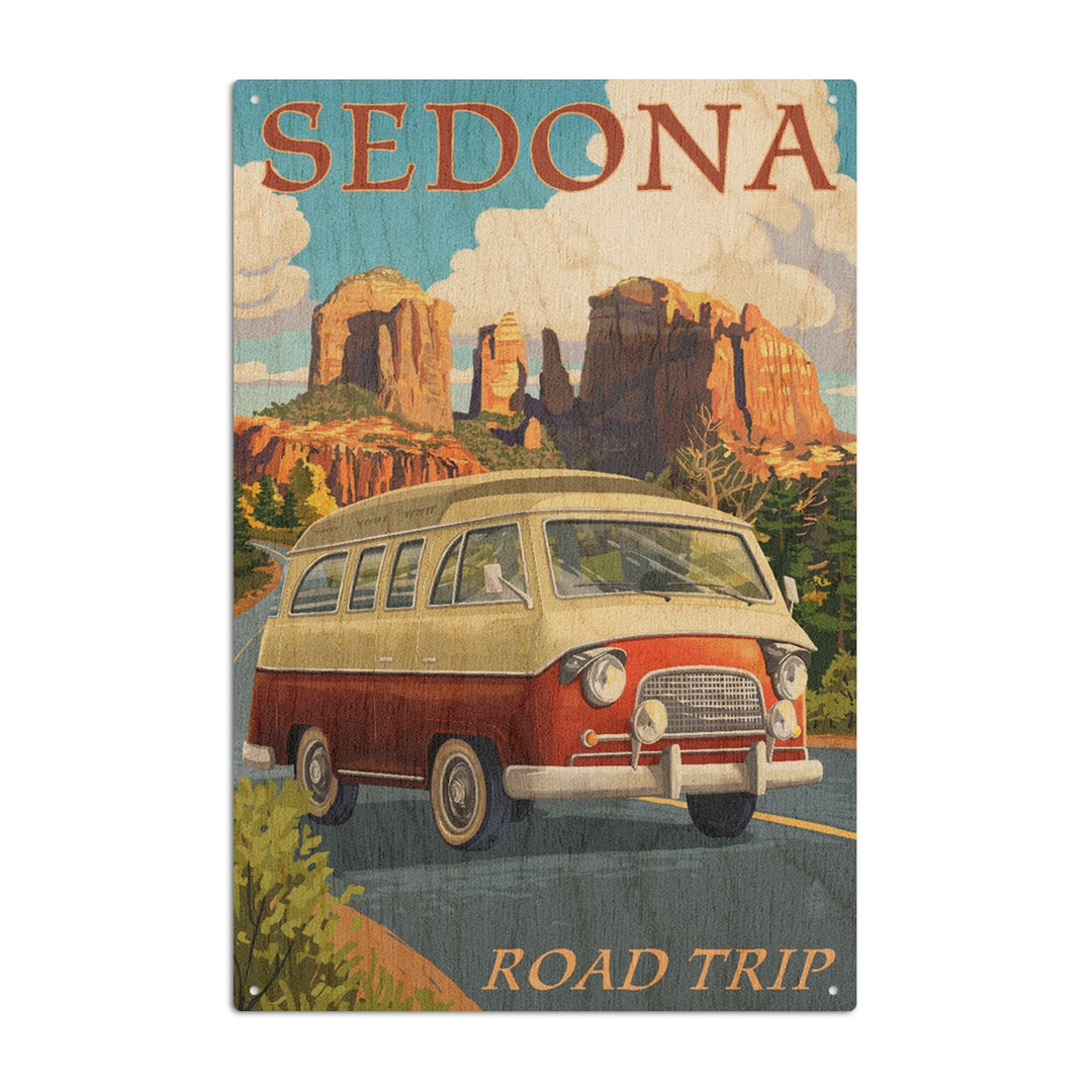 Sedona, Arizona, Camper Van, Lantern Press Artwork, Wood Signs and Postcards Wood Lantern Press 6x9 Wood Sign