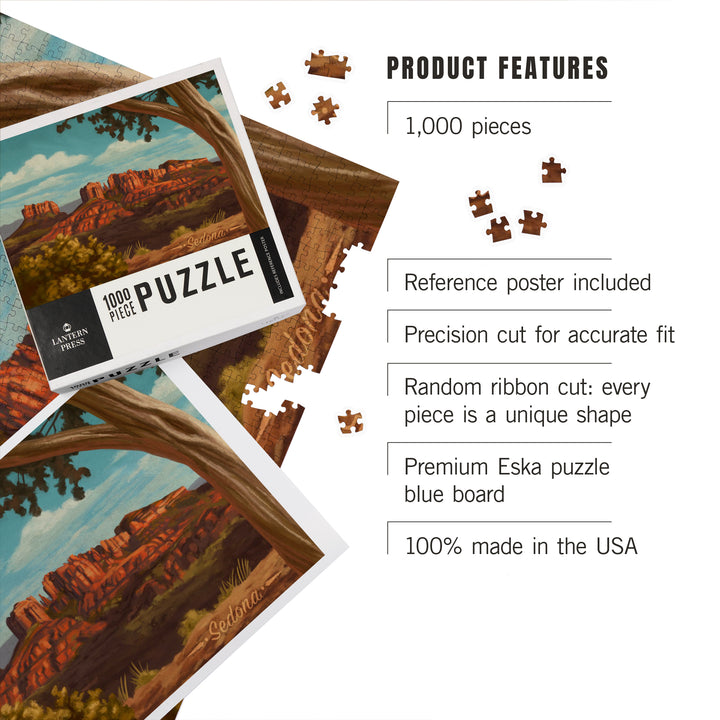 Sedona, Arizona, Canyon with Clouds Oil Painting, Jigsaw Puzzle Puzzle Lantern Press