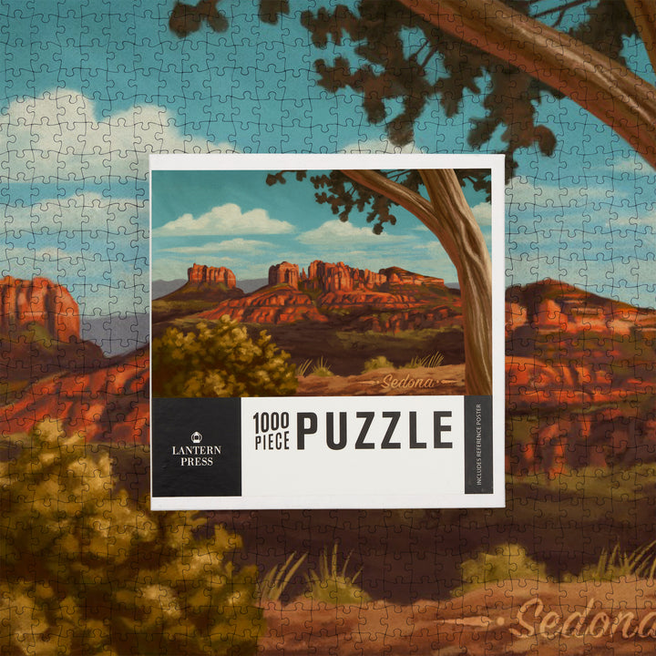 Sedona, Arizona, Canyon with Clouds Oil Painting, Jigsaw Puzzle Puzzle Lantern Press