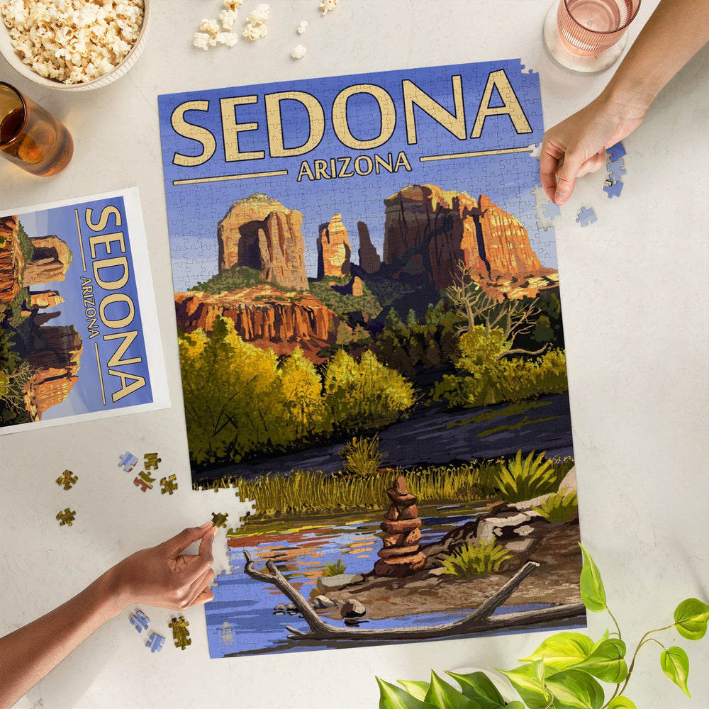 Sedona, Arizona, Cathedral Rock and Cairn, Jigsaw Puzzle Puzzle Lantern Press 