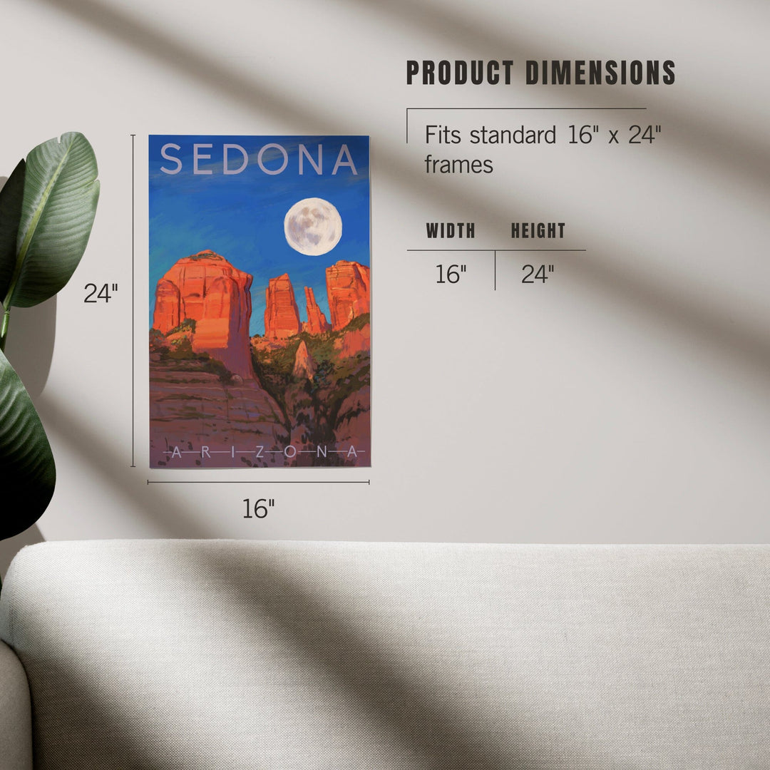 Sedona, Arizona, Cathedral Rock, Moon, Oil Painting, Art & Giclee Prints Art Lantern Press