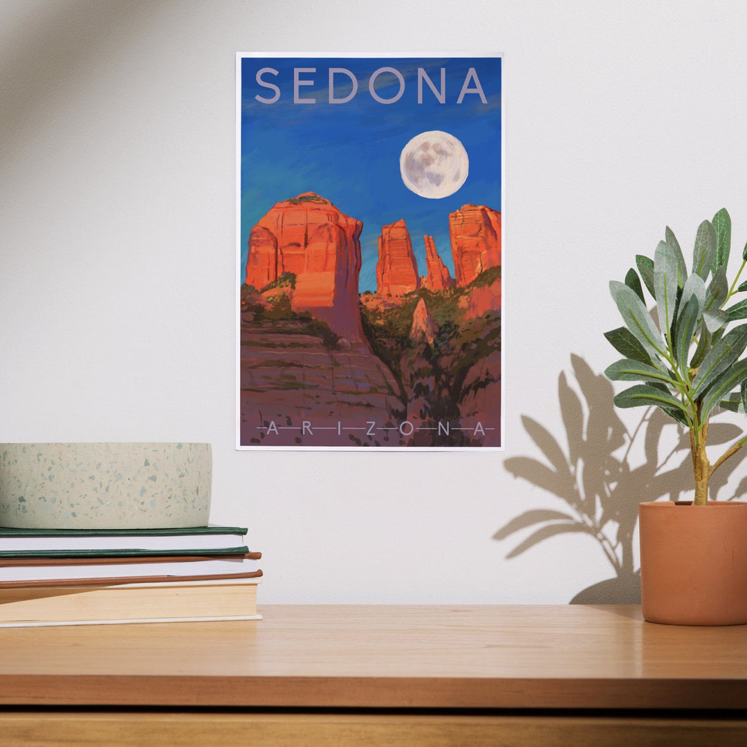 Sedona, Arizona, Cathedral Rock, Moon, Oil Painting, Art & Giclee Prints Art Lantern Press