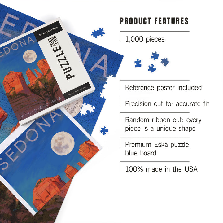 Sedona, Arizona, Cathedral Rock, Moon, Oil Painting, Jigsaw Puzzle Puzzle Lantern Press