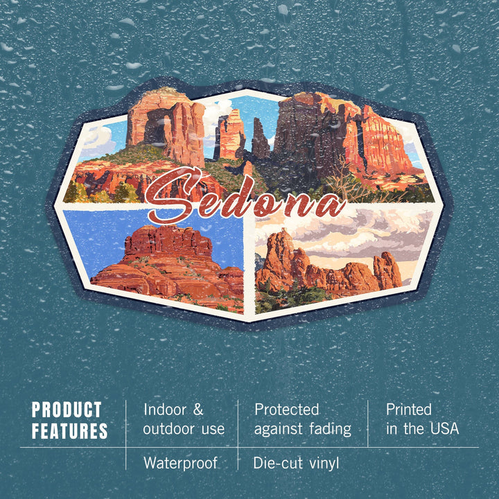 Sedona, Arizona, Collage, Contour, Lantern Press Artwork, Vinyl Sticker Sticker Lantern Press