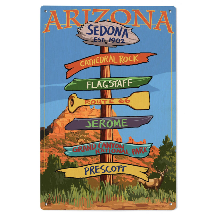 Sedona, Arizona, Destination Signpost, Lantern Press Poster, Wood Signs and Postcards Wood Lantern Press