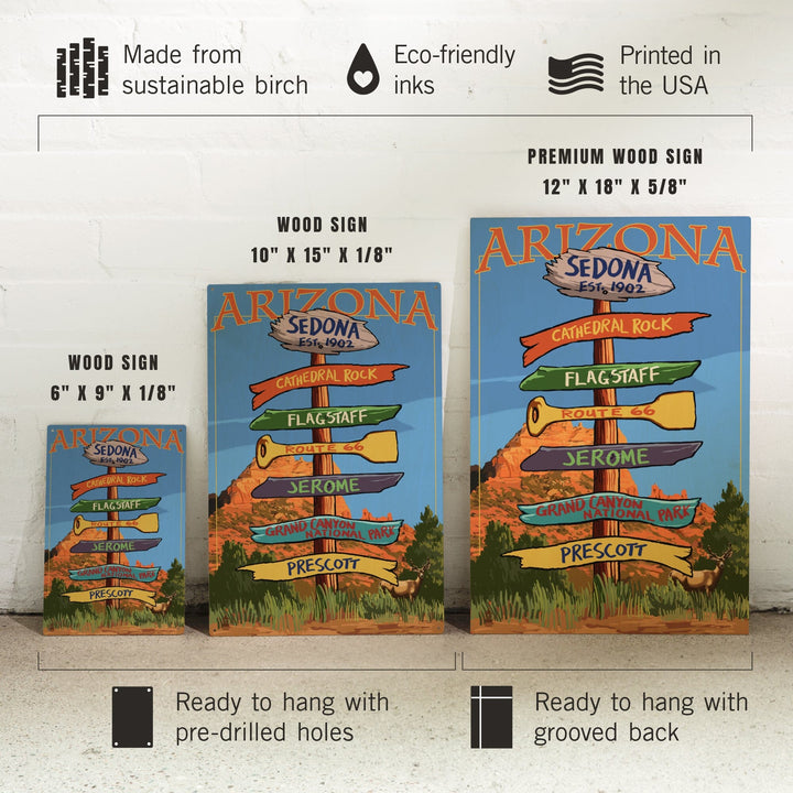 Sedona, Arizona, Destination Signpost, Lantern Press Poster, Wood Signs and Postcards Wood Lantern Press