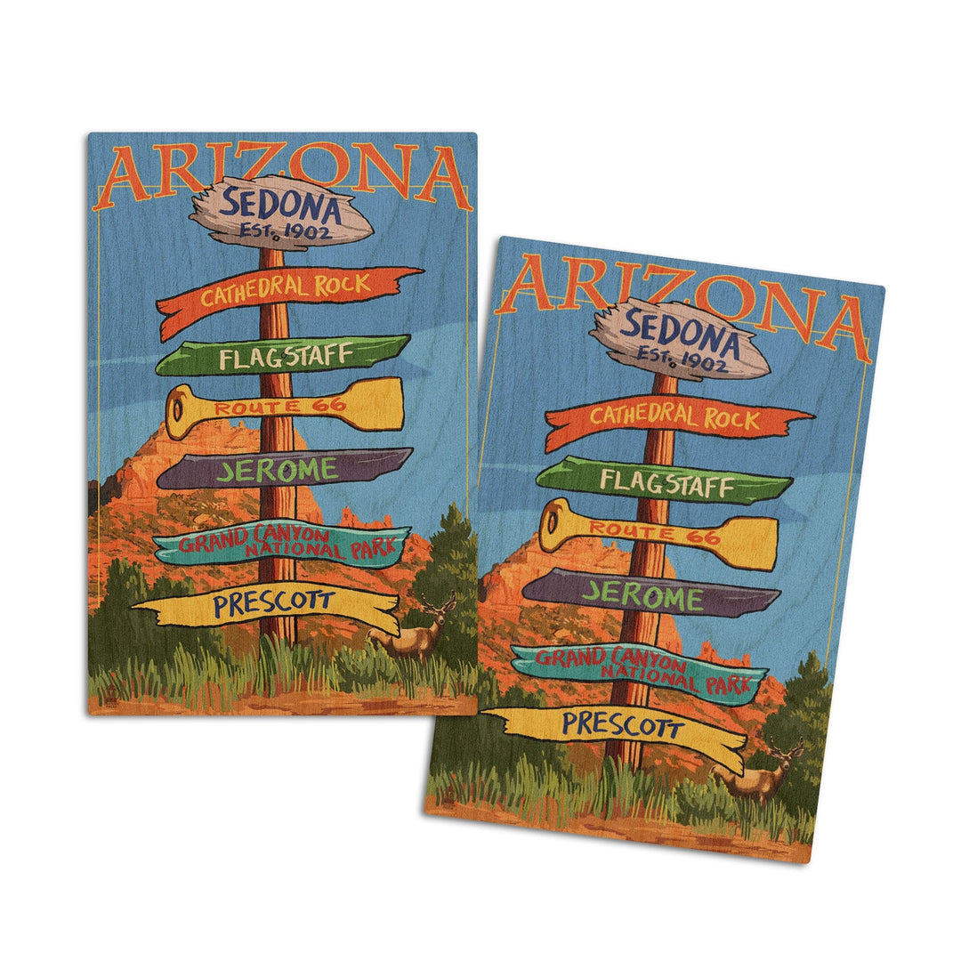 Sedona, Arizona, Destination Signpost, Lantern Press Poster, Wood Signs and Postcards Wood Lantern Press 4x6 Wood Postcard Set