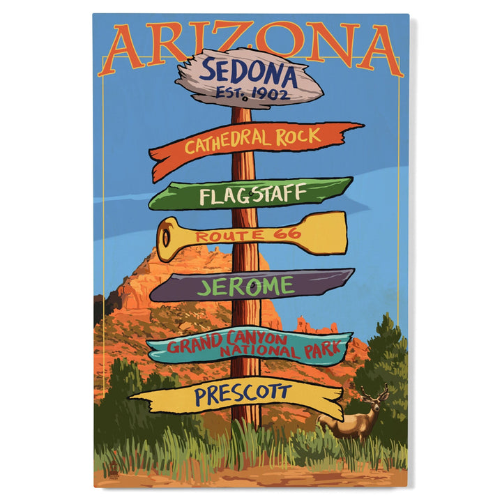 Sedona, Arizona, Destination Signpost, Lantern Press Poster, Wood Signs and Postcards Wood Lantern Press