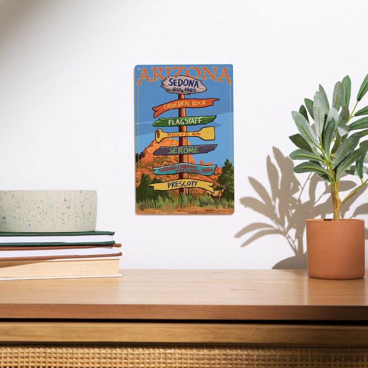 Sedona, Arizona, Destination Signpost, Lantern Press Poster, Wood Signs and Postcards Wood Lantern Press