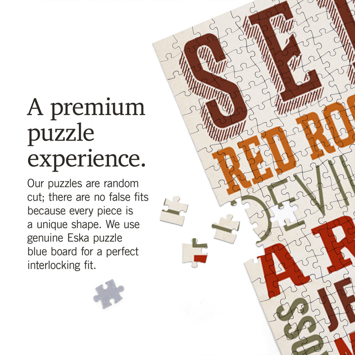 Sedona, Arizona, Typography, Jigsaw Puzzle Puzzle Lantern Press