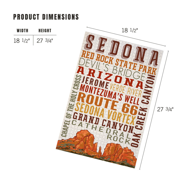 Sedona, Arizona, Typography, Jigsaw Puzzle Puzzle Lantern Press