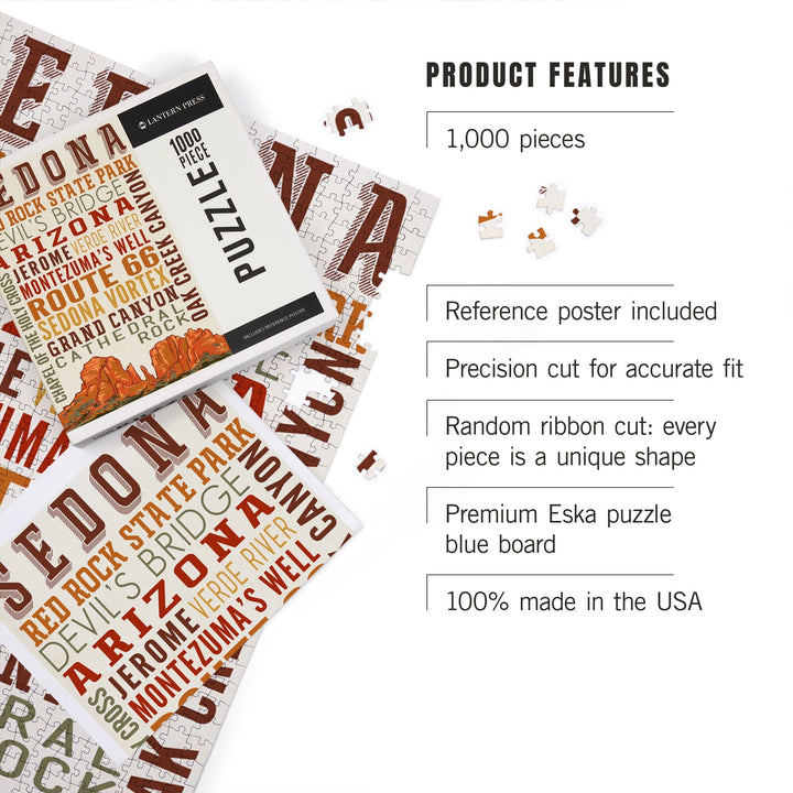 Sedona, Arizona, Typography, Jigsaw Puzzle Puzzle Lantern Press