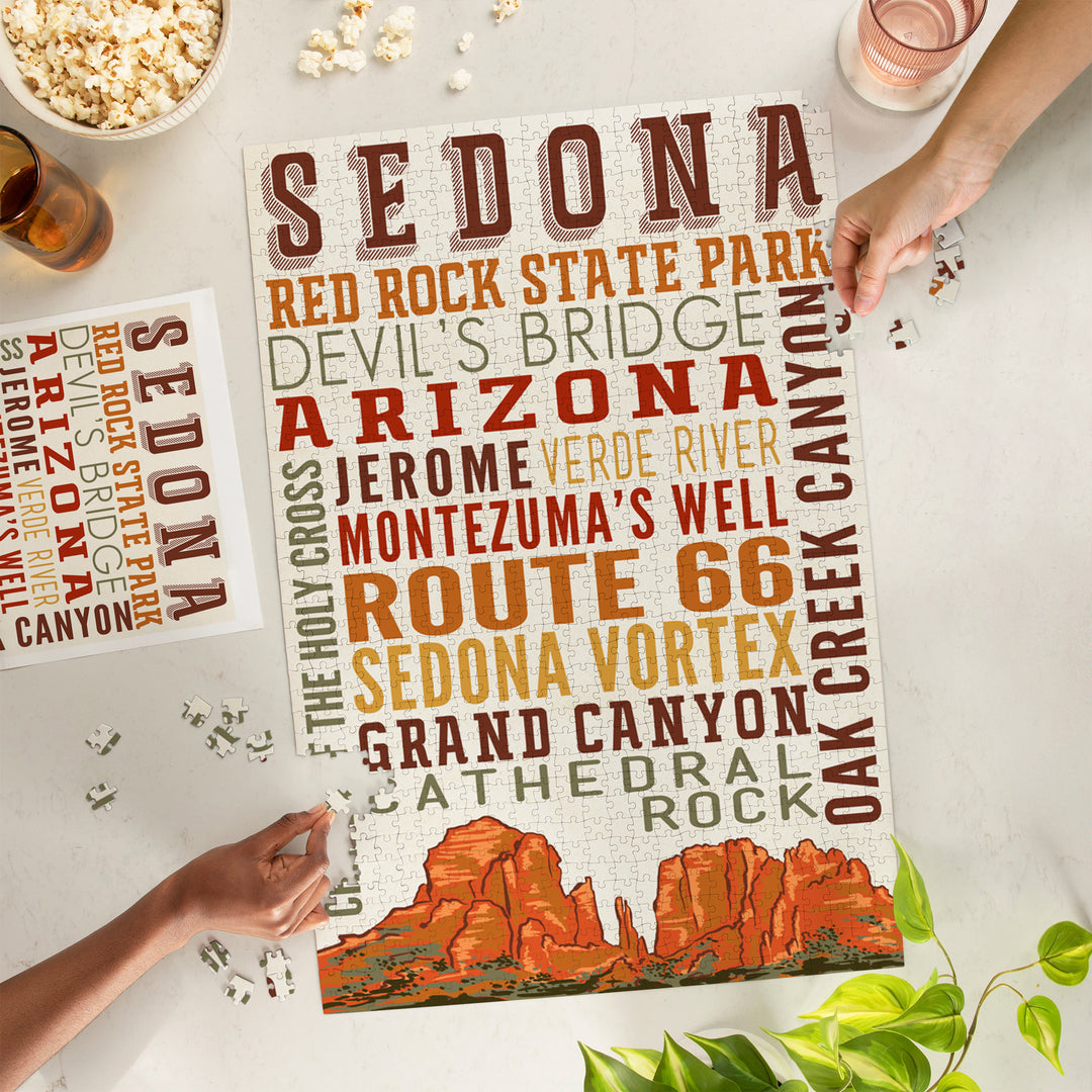 Sedona, Arizona, Typography, Jigsaw Puzzle Puzzle Lantern Press