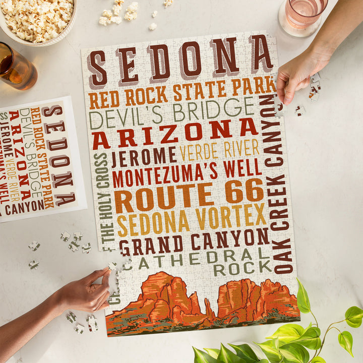 Sedona, Arizona, Typography, Jigsaw Puzzle Puzzle Lantern Press