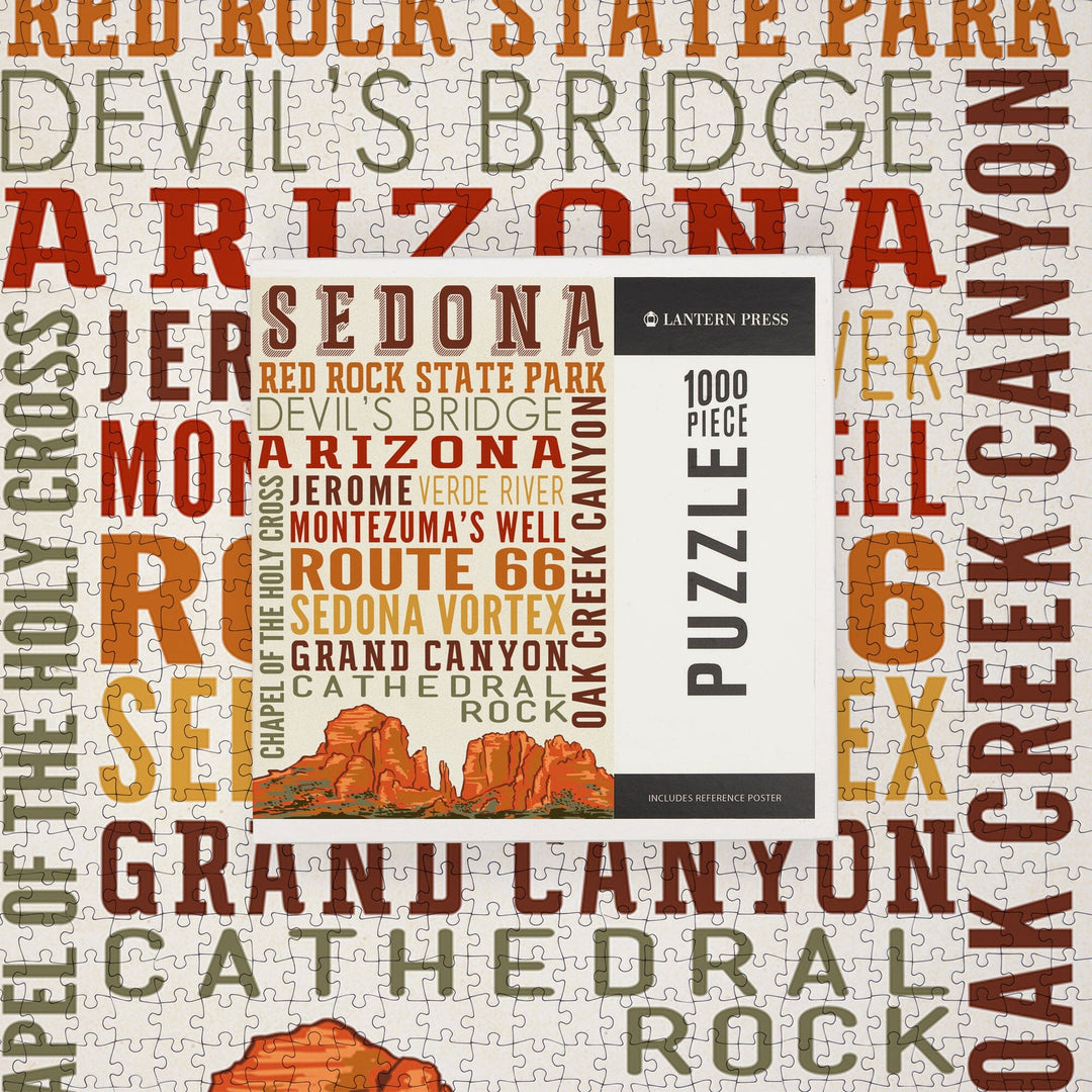 Sedona, Arizona, Typography, Jigsaw Puzzle Puzzle Lantern Press