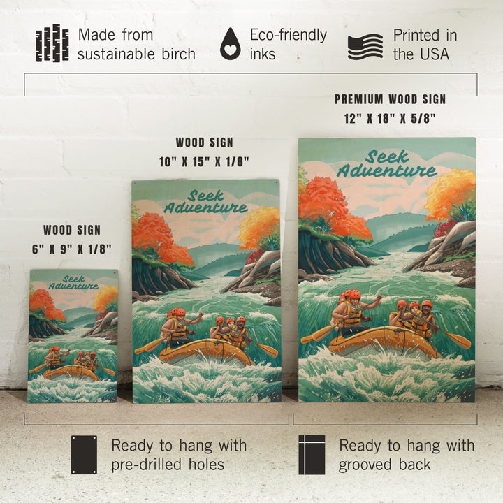 Seek Adventure, River Rafting, Wood Signs and Postcards Wood Lantern Press