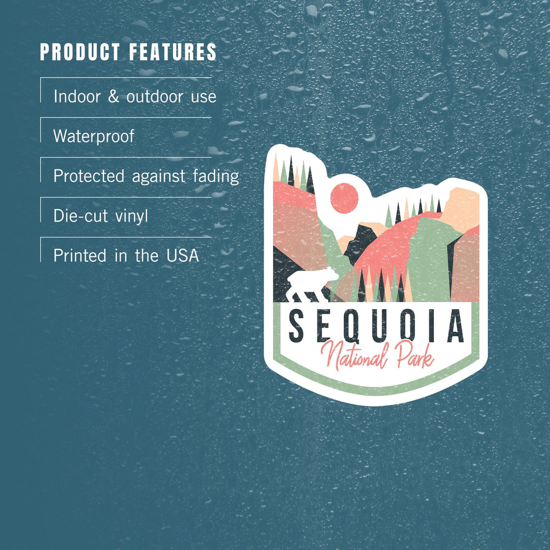 Sequoia National Park, Bear, Geometric, Contour, Vinyl Sticker Sticker Lantern Press