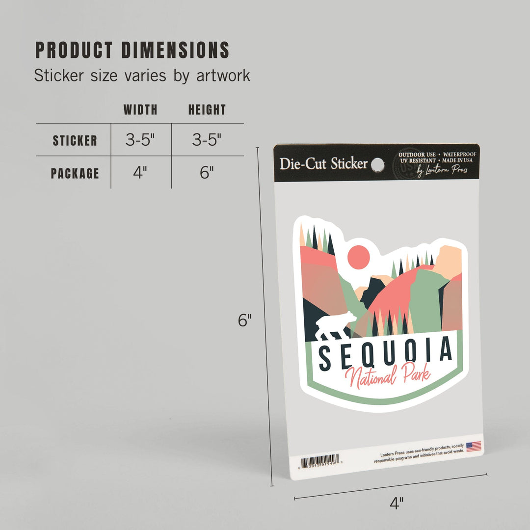 Sequoia National Park, Bear, Geometric, Contour, Vinyl Sticker Sticker Lantern Press