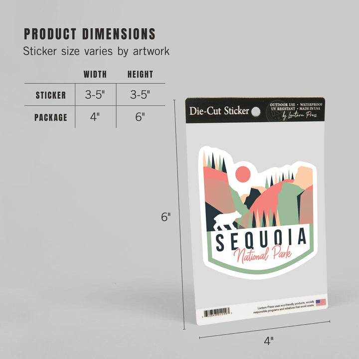 Sequoia National Park, Bear, Geometric, Contour, Vinyl Sticker Sticker Lantern Press